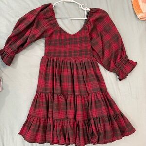 Lulu’s Plaid Puff Sleeve Tiered Mini Dress